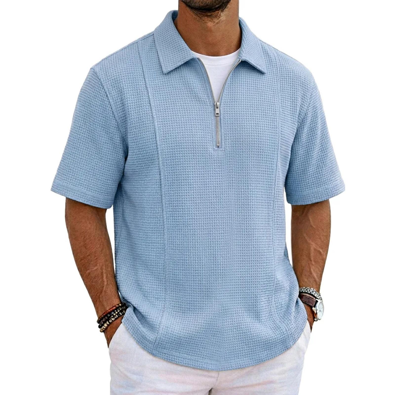 

Men s short-sleeved quarter-zip casual shirt XL небо синє кольору
