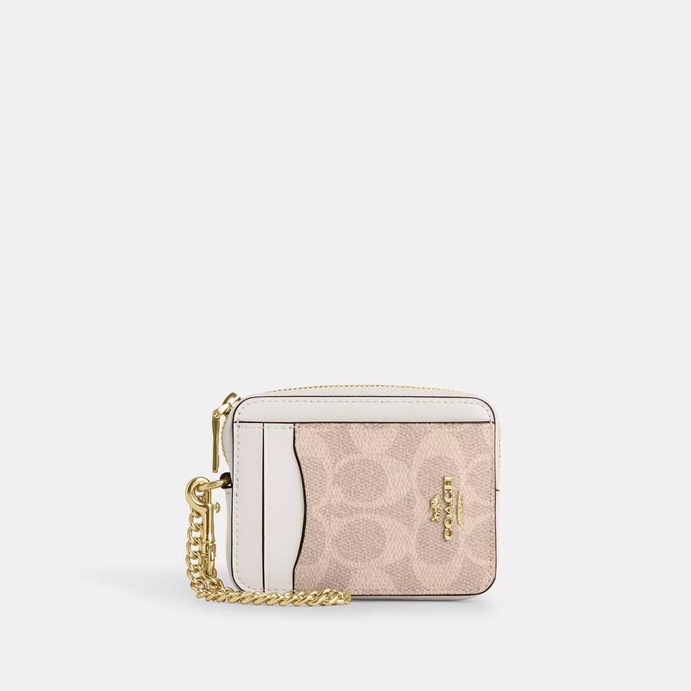 

Coach Zip Card Case In Signature Canvas Gold Sand Chalk One Size