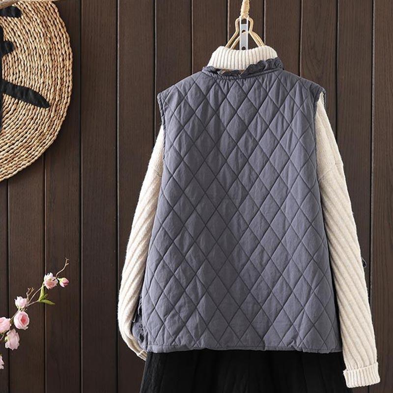 Vest for Women Autumn Winter Down Oversize Thickened Casual V-neck Sleeveless Tops Coat Lace Vest