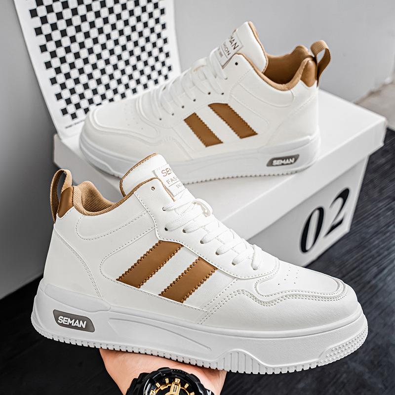 

Platform Sneakers Autumn Men s Trendy Comfort High Top Casual Shoes Outdoor Non Slip Fashion Lace Up Height Increase Board Shoes 39 коричневый