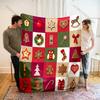 Festive Christmas-themed Patchwork Pattern Blanket Flannel Material Soft Warm for All Seasons, Home Outdoor Camping Picnics RV