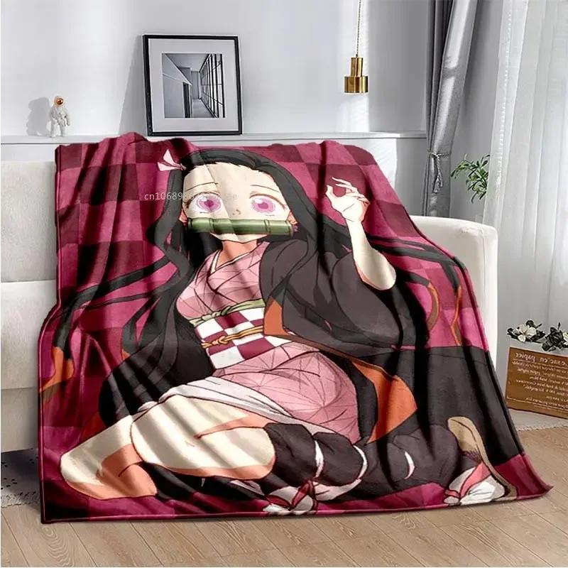 Anime Demon Slayer Kimetsu no Yaiba Fleece Blanket Nezuko Kamado Tanjiro Kamado Soft Bedding Bedspread Sofa Warming Cover