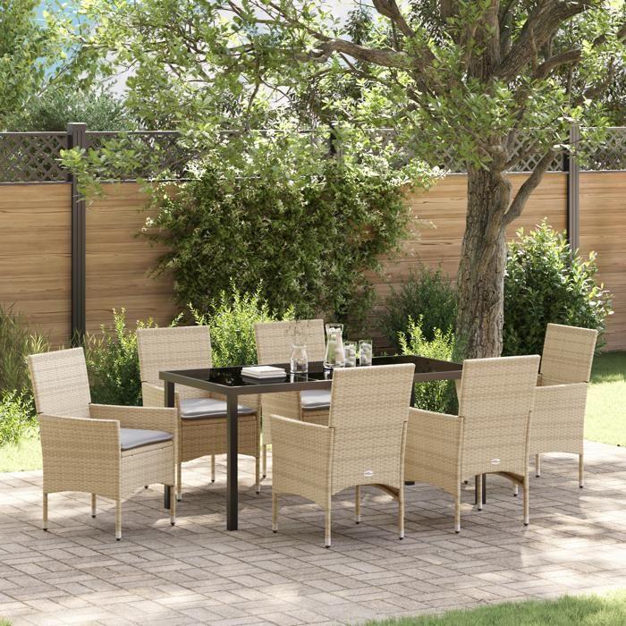 VidaXL Ensemble de salle à manger de jardin 7 pièces avec coussins en poly rattan beige 3379797