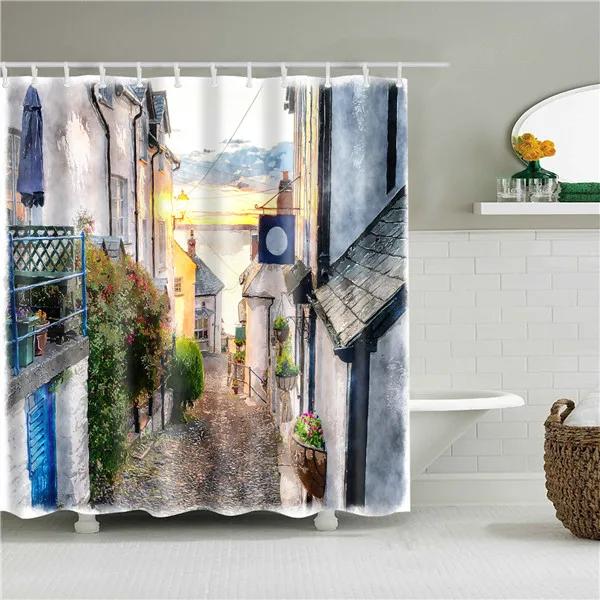 Christmas Shower Curtain Shell Snowman Flower Lighthouse Shower Curtains Bathroom Curtain Frabic Waterproof Polyester with Hooks