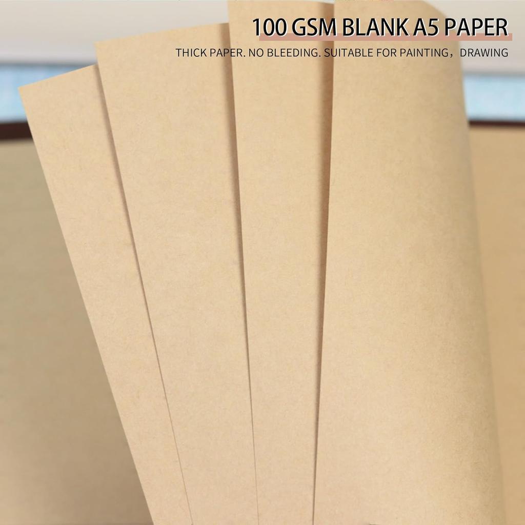 A5 Refill Paper, Unlined Blank Kraft Paper,100GSM Thick Refillable Paper 6 Hole Filler erts Loose Leaf Paper,for A5 6 Ring Binder,80 Sheets (160