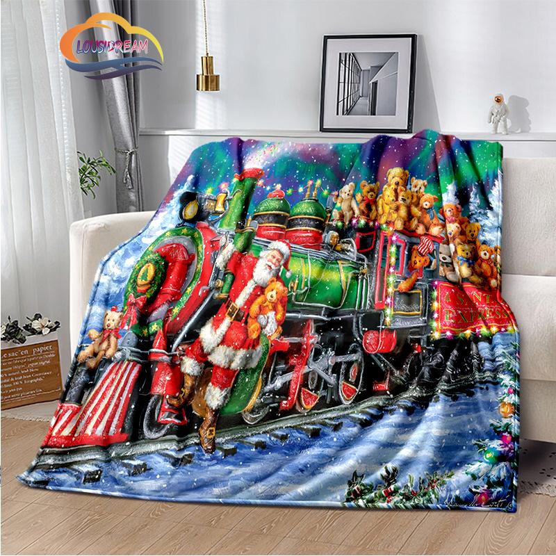 Merry Christmas Series Santa Blanket Flannel Warmth Soft Plush Sofa Bed Throwing