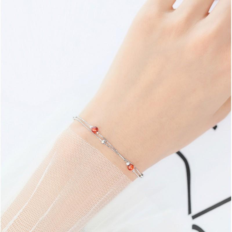 Sterling Red Garnet Waterdrop Bracelet Women Minimalist Chic Jewelry Gift