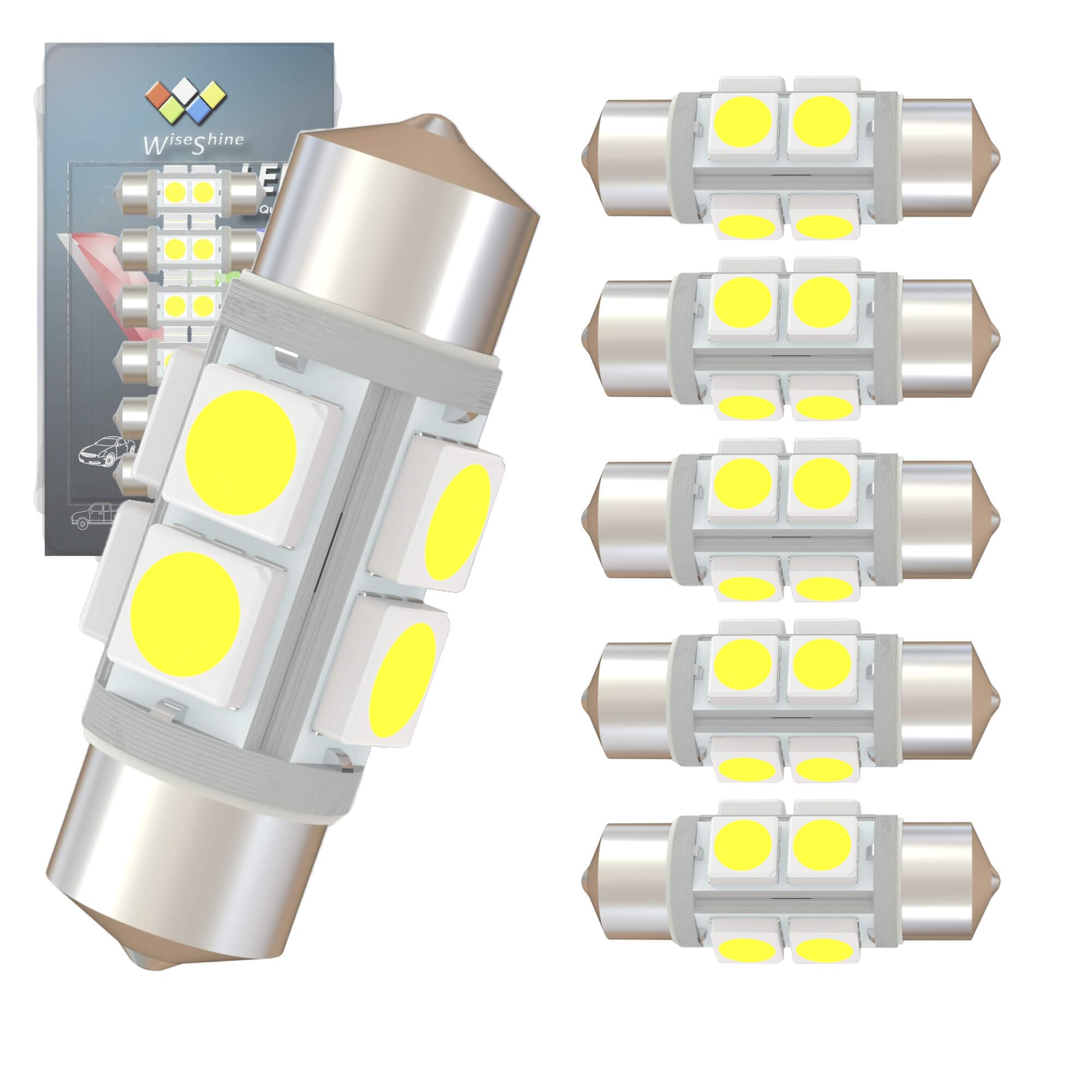 

Светодиодные лампы WiseShine DC 24V 36мм 6418 6411 Festoon, Суперяркий 6000K Белый C5W 36mm 24V 6PCS белый