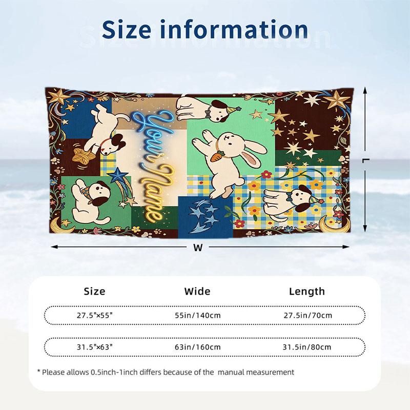 Dog Theme Beach Towel Personalized Custom Name & Text Soft Quick Dry Beach Towel for Swimming Travel