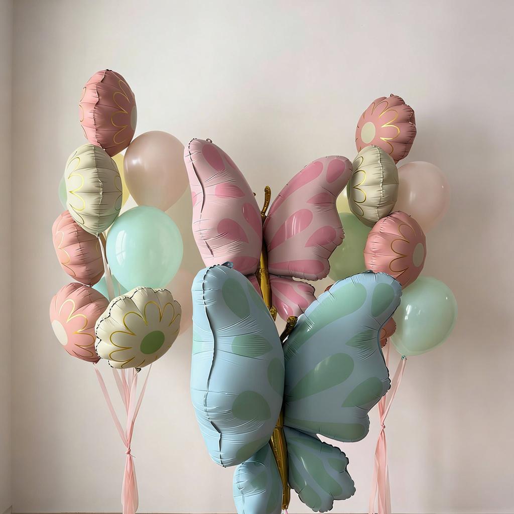 Matte Butterfly Balloon Set Flower Aluminum Film Balloon for Mother's Day Shower Birthday Decoration Butterfly Flower Balloon