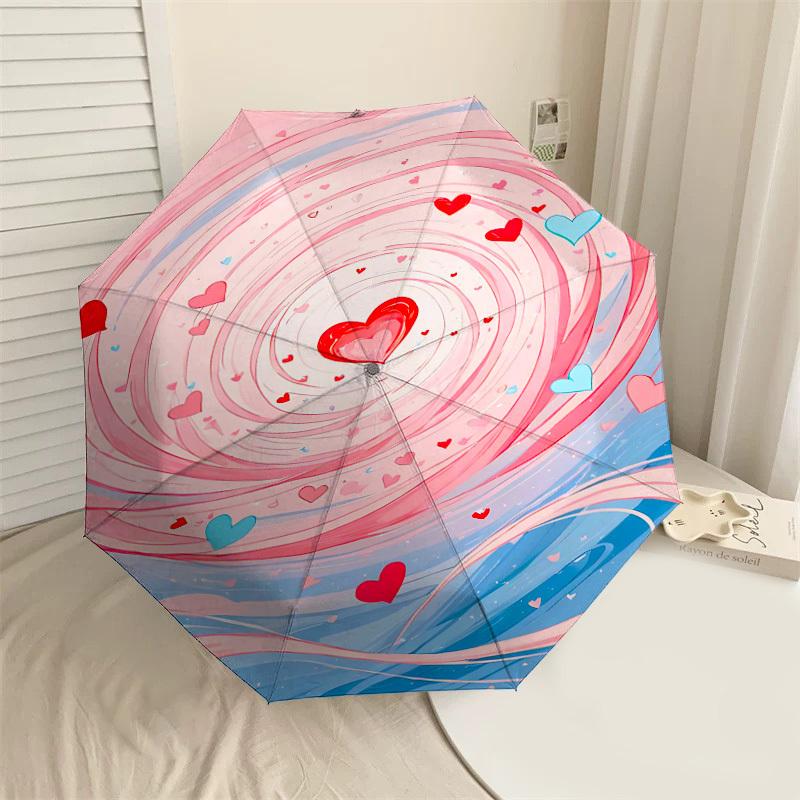 

1pc Heart Swirl Automatic Open/Close Umbrella Compact Folding Umbrella with 8-Rib Shaft for Women/Men, Elegant Birthday1258S