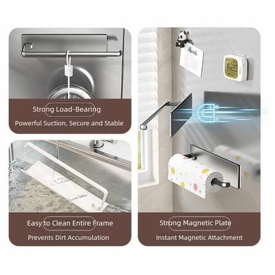 Wall Mounted Magnetic Paper Towel Holder Space Saving Strong Magnet Backing Cling Film Storage Rack Plastic Punch Free