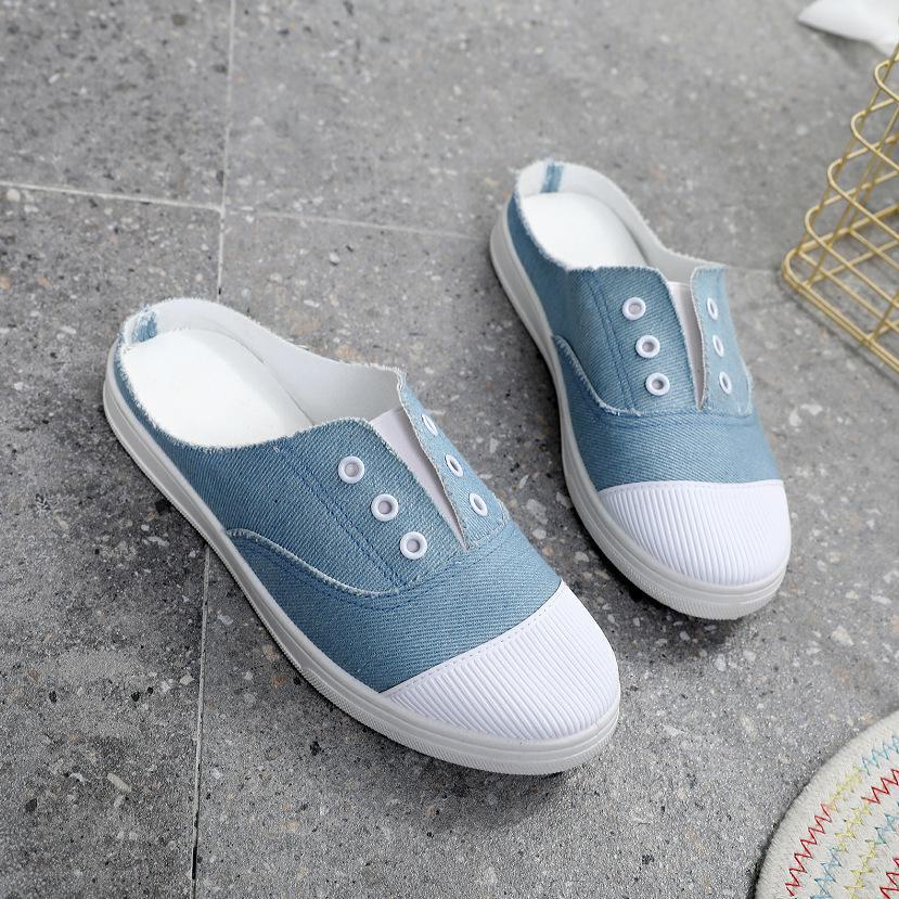 

Женские парусиновые туфли-слипоны в корейском стиле, белые, размер 41, без каблука. Идеально подходит для лета и круглогодичного ношения. Half-drag denim; 35