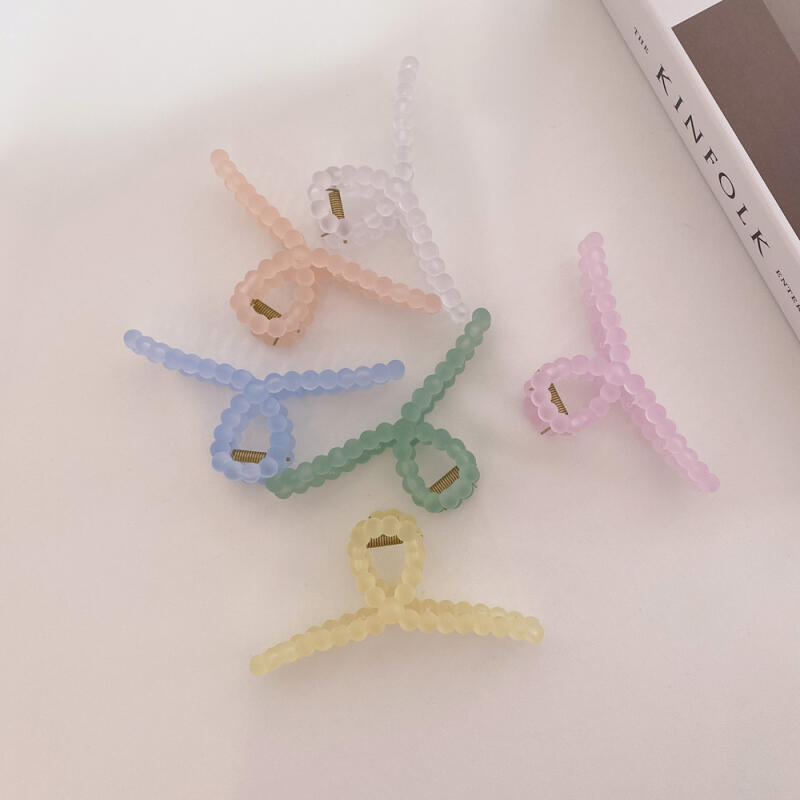 Pastel bead twist matte updo hair clip hairpin pink