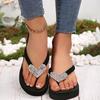 Fashion Summer Beach Wedge Heels Glitter Flip Flops Women Platform High Heeled Silver Heart Slip On Sandals Woman Plus Size Slides Shoes
