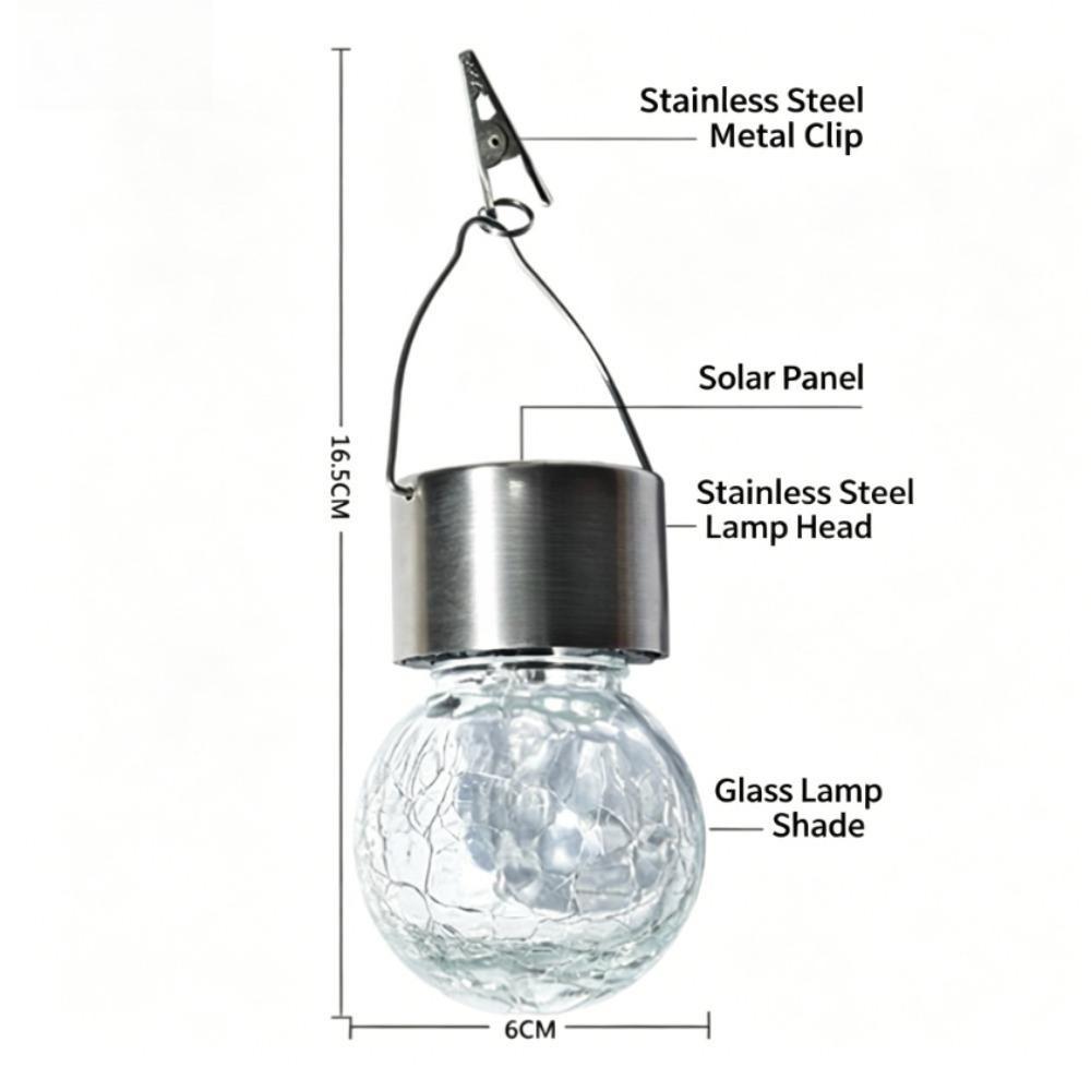 12Pcs Solar Powered Outdoor Hanging Lights Colorful LED Cracked Glass Ball Design Waterproof Pathway Lantern for Garden Decor