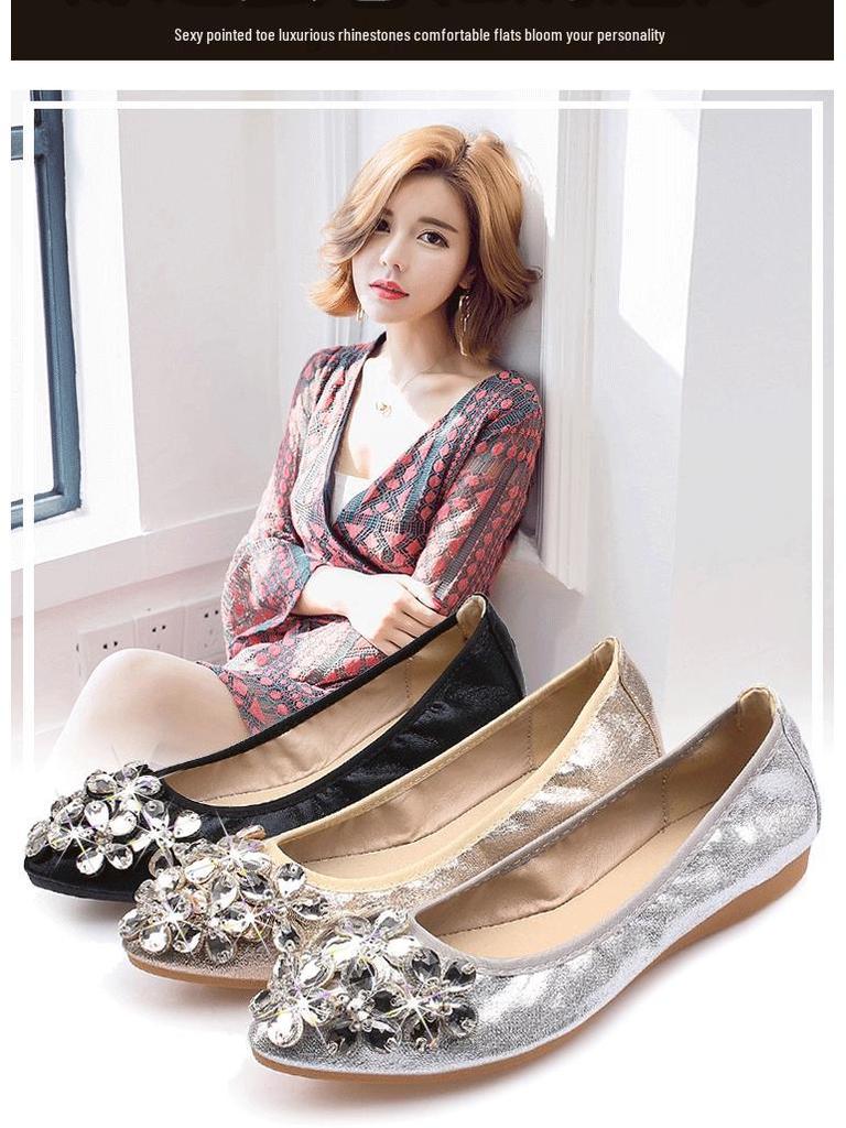 Pointed Toe Rhinestone Mary Jane Flats - Women's Autumn Soft Sole, Sizes 41-43