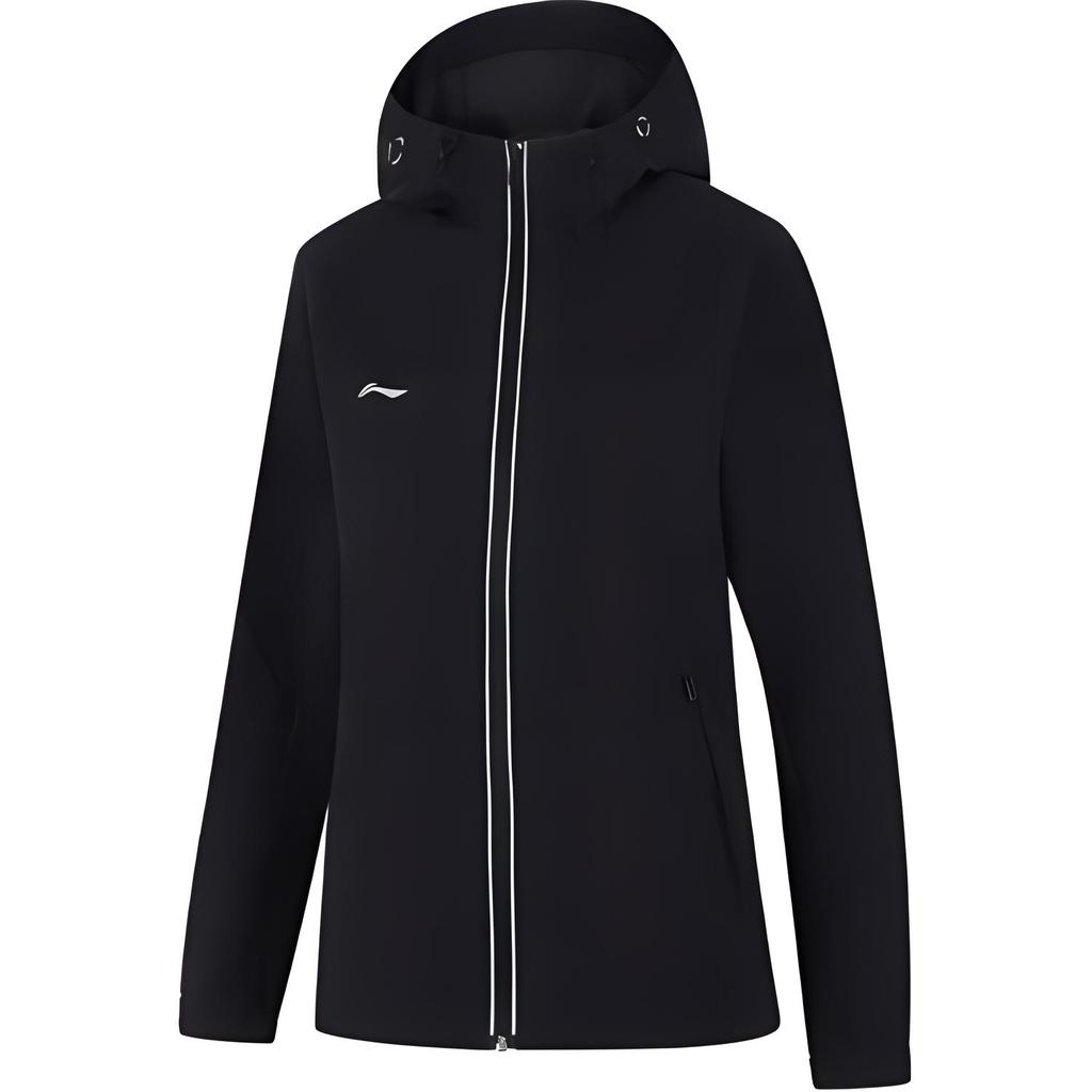 Li Ning Solid Color Hooded Long Sleeve Windbreaker Women outerwear Black AFDUA12-1