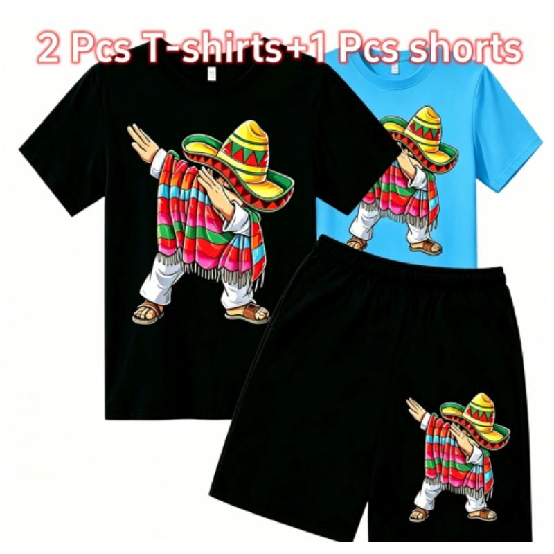 Fashion Cartoon Characters with Cool Stylish Designs Print Outdoor Street Kids T-shirt and Shorts Summer Home Casual Outfit Boy and Girl's Sports Set