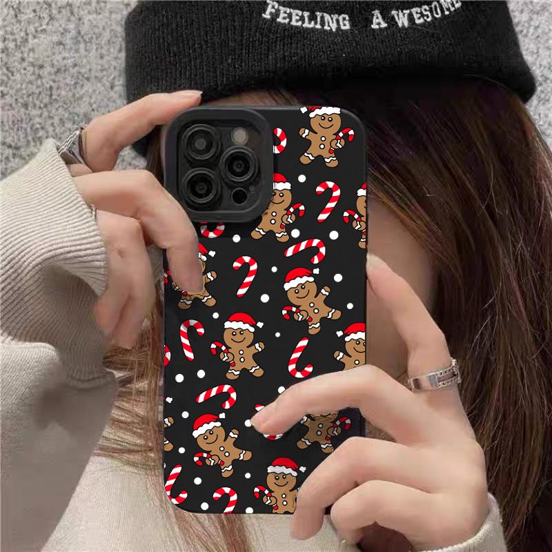 Christmas Gingerbread Man & Candy Cane Pattern Phone Case For iPhone 17 16 11 13 12 14 15 Pro Max XS X XR 7 8 Plus 16E Air Cover