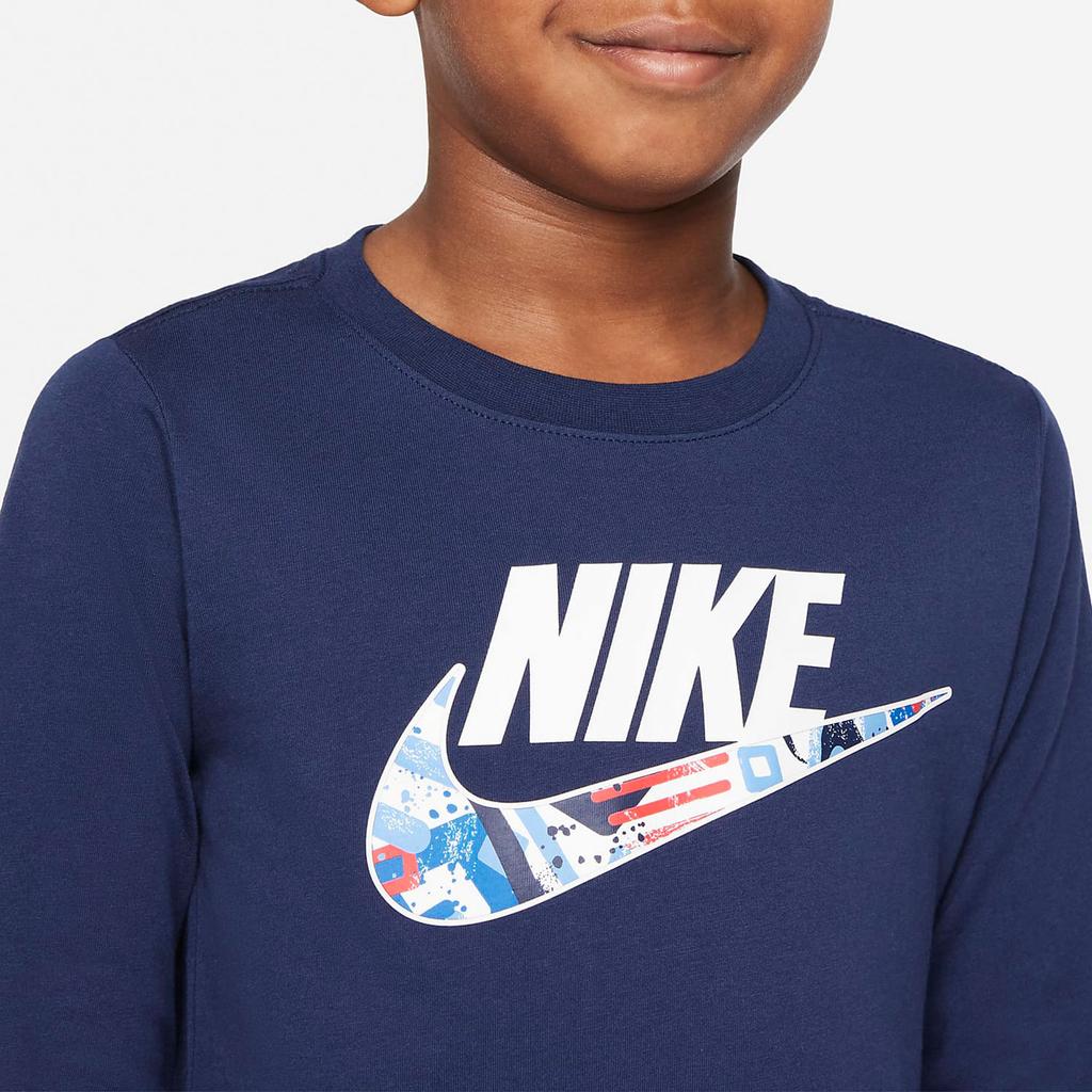 Nike Long Sleeve T-Shirt Letter Logo Print Casual Round Neck Kids Tops Dark-Navy DR8617-410