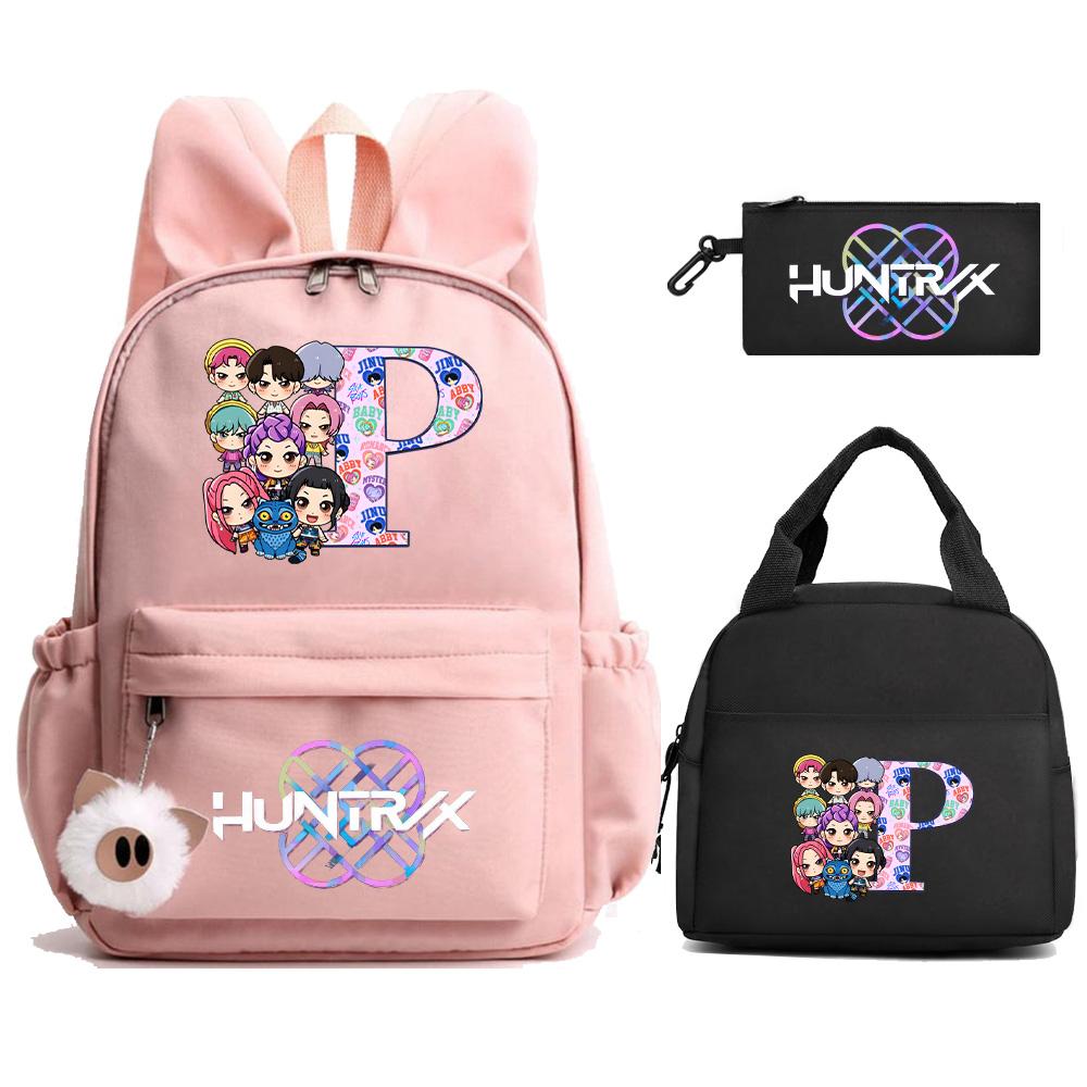 3Pcs/set 26 English Letter Kpop Demon Hunters Printed Backpack with Lunch Bag Pengcil Case for Teenager Girl Boy Large Capacity Bookbag Travel Bag