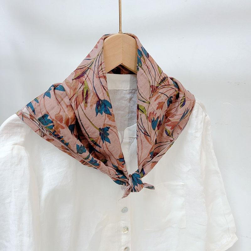 Spring Summer Soft Cotton Square Scarf Women's Printed Small Flower Scarf Accessories Neck Protection Small Scarf 55X55cm