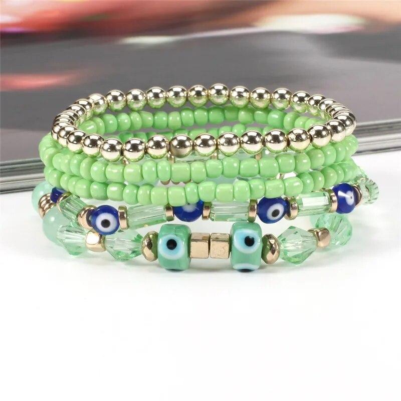 2023 Boho Reisperlen Armband für Frauen Mode Exquisite Glück Blau Bösen blick Perlen Armband Armreif Handgelenk Wrap Schmuck Geschenke