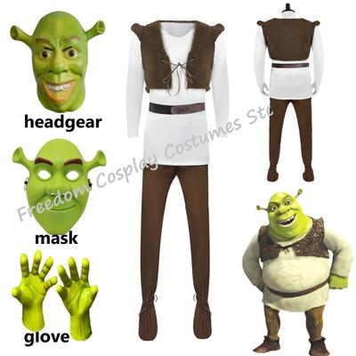 Movie Monster Shrek Cosplay Costumes Mask Shrek Top Vest Pants for Men Performance Role Play Halloween Carnival Party Outfits
