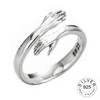 Resizable Good-looking 925 Sterling Silver Ring Trendy Fine Gold Jewelry Loop Antique Hands Hug Shaped Rings for Women Gift Kofo