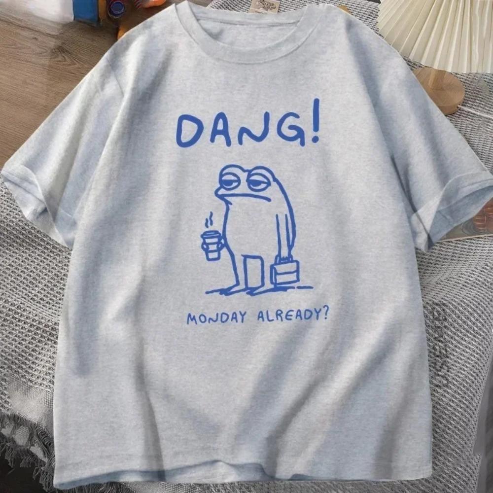 2025 Summer Men's DANG English printed T-shirt with interesting frog pattern short-sleeved high-quality clothing