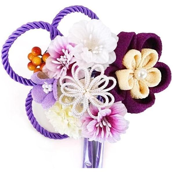 Hair Accessory Set of 2, kk-077, Red & Purple, Tsumami Zaiku Chirimen, Furisode, Coming-of-Age Ceremony, Flower Hair Comb (Purple & White),