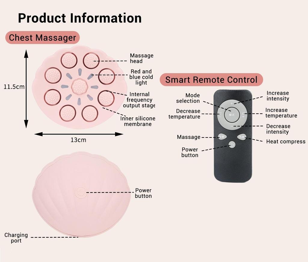 Smart Chest Massager & Enhancer for Breast , Care, and Shapin Red Light Therapy + Heat + Vibration for Firm & Plump Curves