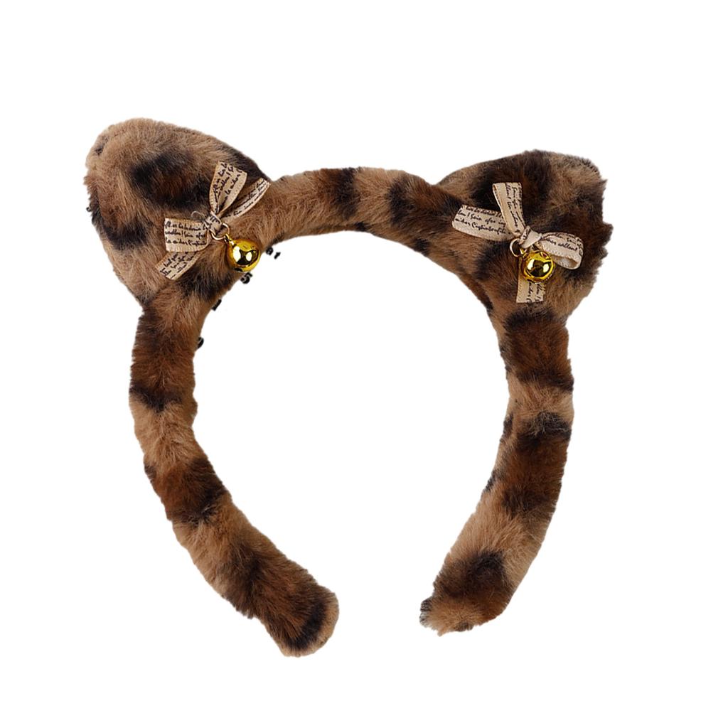 Leopard Print Cat Ear Headband Cute Plush Hair Accessory for Women and Girls Headpieces for Parties and Daily Wear
