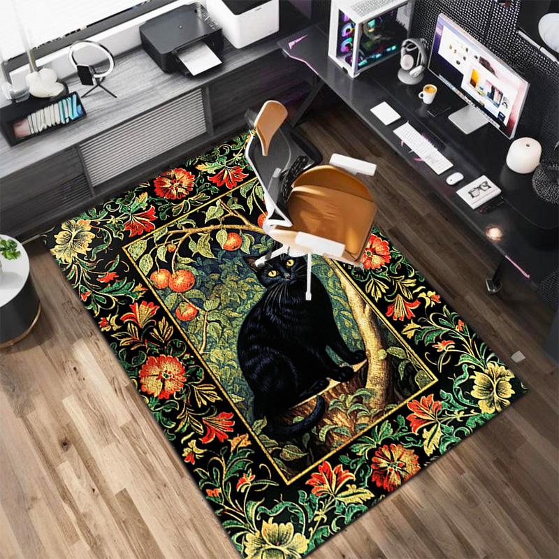 Black Cat Floral Garden Carpet Is Suitable For Living Room And Bedroom Doormats Office Balcony Decorative Carpet A11