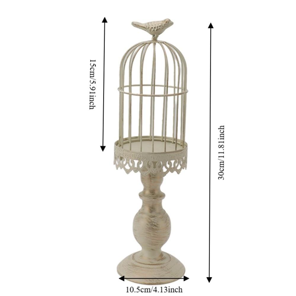 4.13in Birdcage Candle Holder White Retro Iron Candle Stand  Home Tabletop Decor