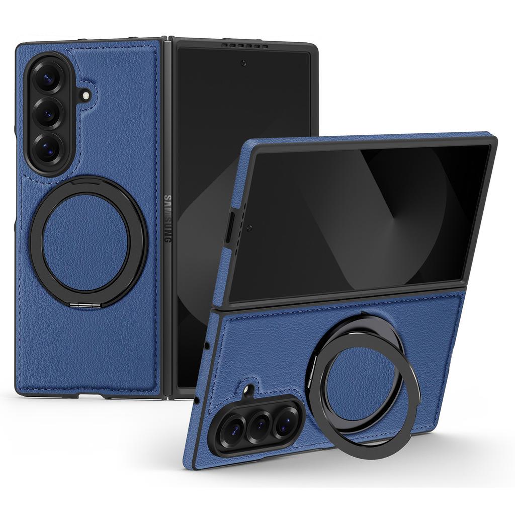 For Samsung Galaxy Z Fold7 5G Case with Ring Kickstand Magnetic Case PU Leather Back Cover