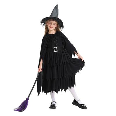 Halloween Children's Costumes Girls Broom Witch Costume Witch Hat Dress Shawl Cape Carnival Costume