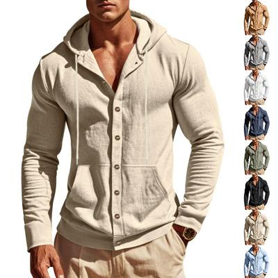 Camicia con Cappuccio a Maniche Lunghe da Uomo Primavera ed Estate T-shirt Casual a Manica Lunga da Uomo Colore Unico con Tasca a Toppa Top da Uomo Capo d'Abbigliamento Esterno