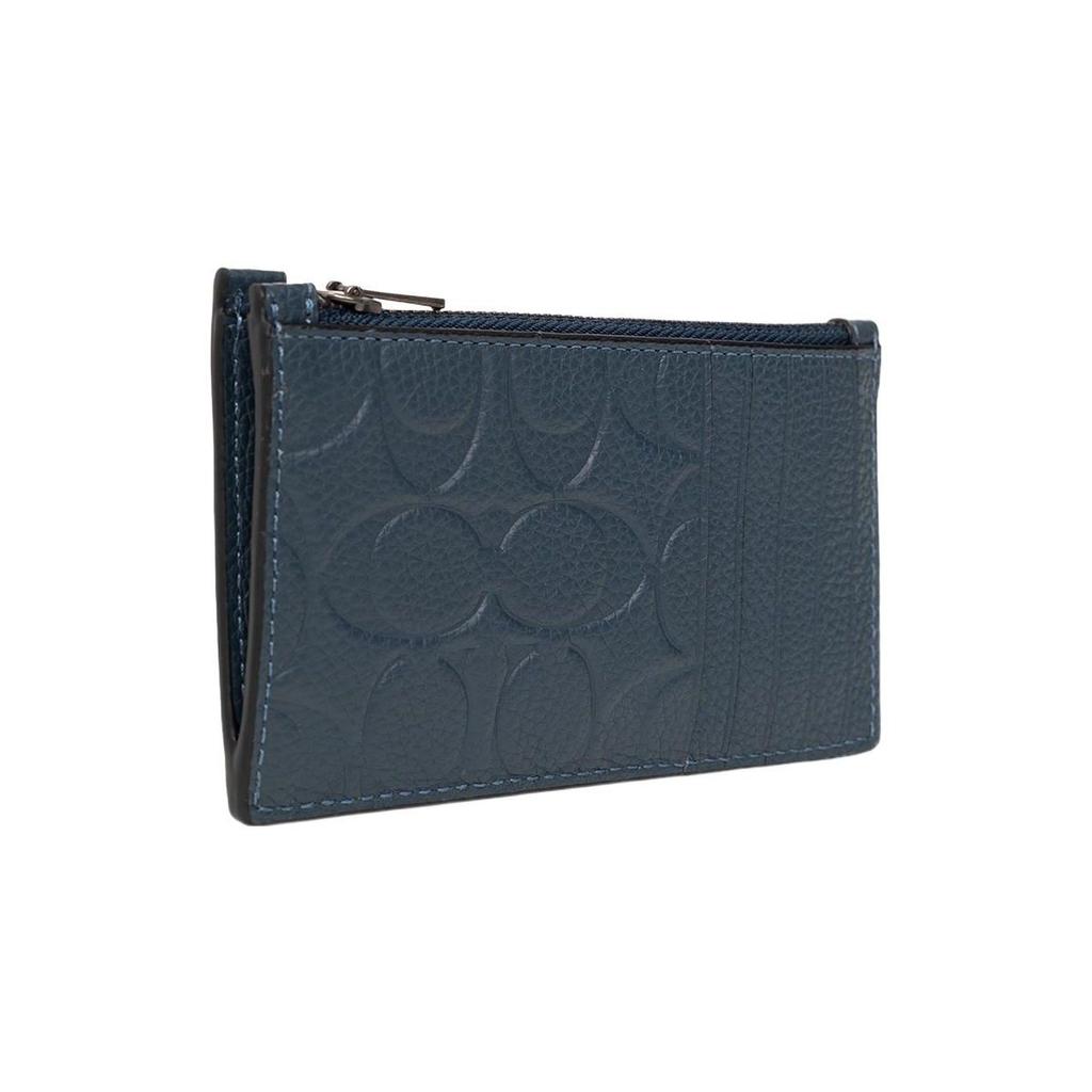 Coach Card Case 13 Logo Embossed Zipper Pocket Leather Mini Women Card Case Deep-Denim CH744-DDE