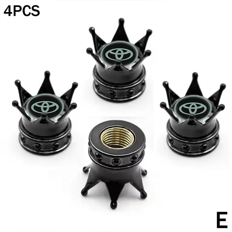 

4PCS Crown Style Tire Valve Stem Caps, Air Caps Cover, Aluminum Alloy Dustproof And Waterproof Valve Caps Cover For All Toyota black 4PCS-1
