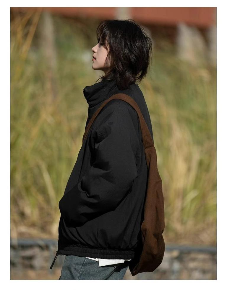 Veste rembourrée unisexe tendance style japonais à col montant – Vêtement d'extérieur ample en coton