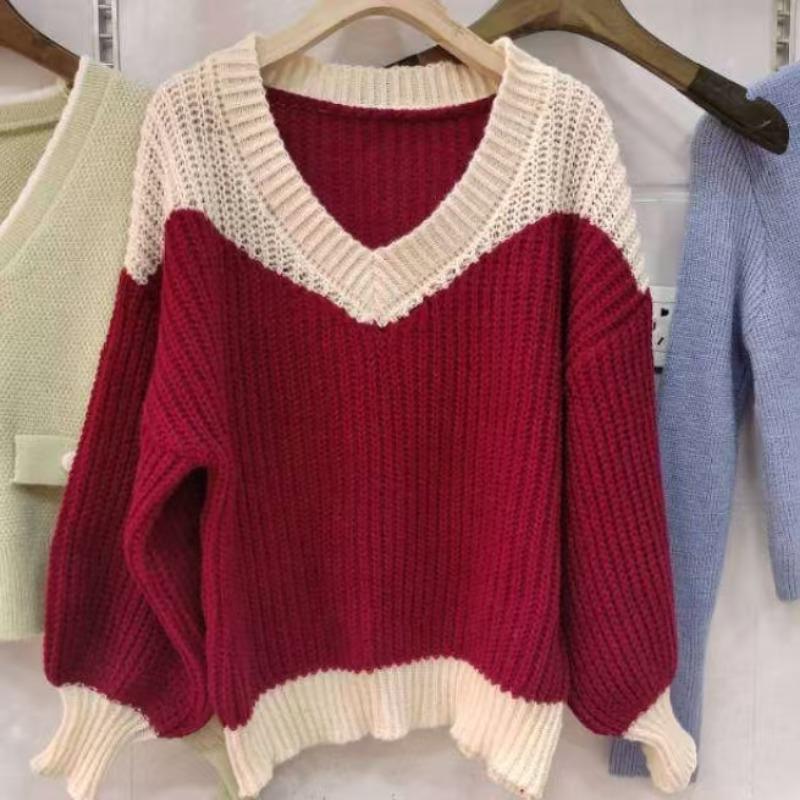Autumn New Loose V-neck Casual Knitted Sweater for Women Winter Clothing Elegant Vintage Pullover Knitwears Tops Ladies Solid Soft Warm Jumpers 25203