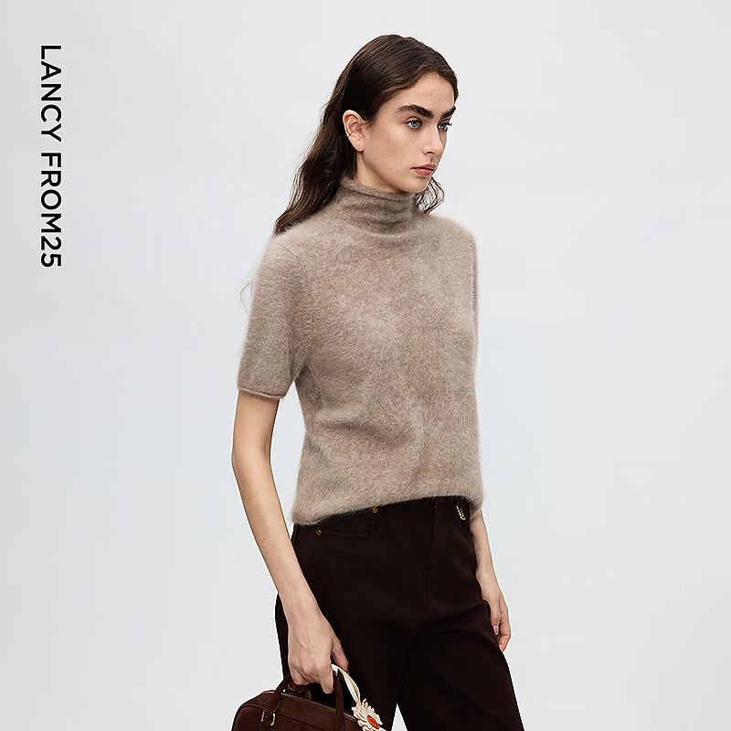 Women's Cashmere Mock Neck Short Sleeve Knit Top