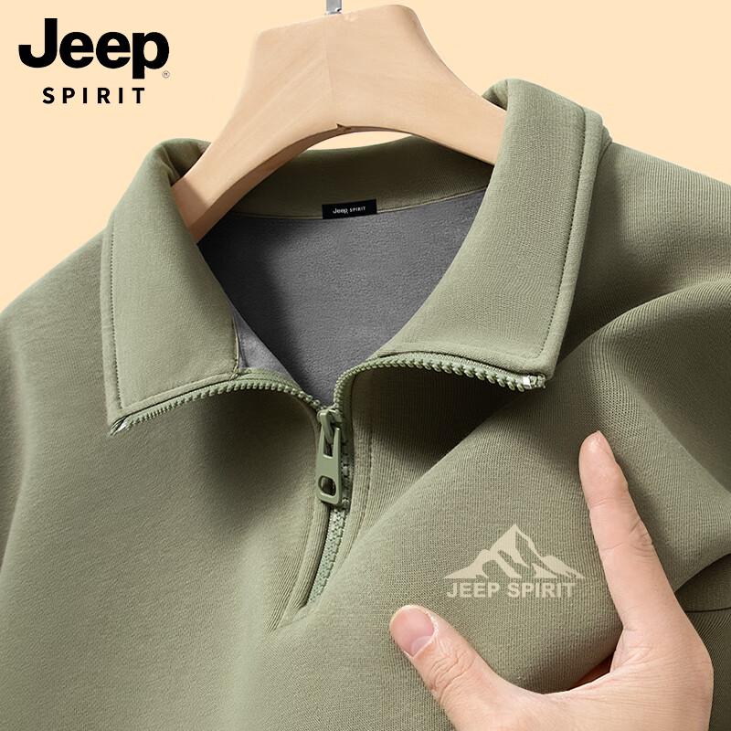 JEEP SPIRIT Men's Fleece Lined Stand Collar Half-Zip Pullover