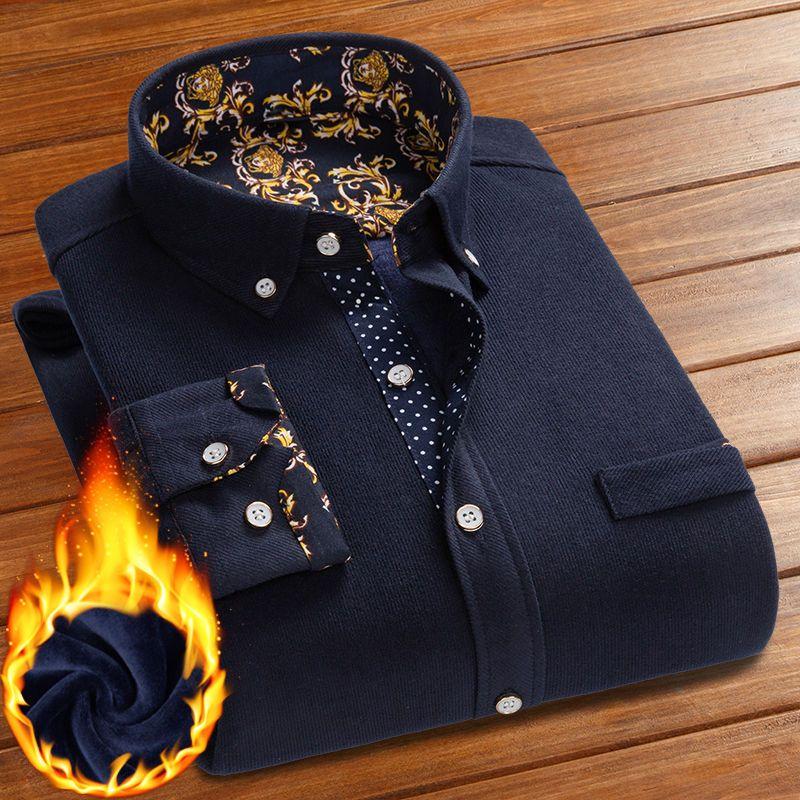 Winter Warm Shirt Men's Velvet Thickened Korean Style Slim Men's Business Casual Shirt