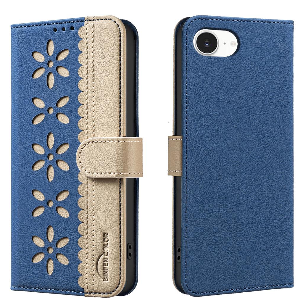 For iPhone 16e Leather Case BINFEN COLOR BF36 Floral Pattern Phone Cover RFID Blocking Wallet Stand