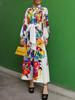 Elegantes Damen-V-Ausschnitt-Kleid mit Gürtel und Print - Modekollektion 2025