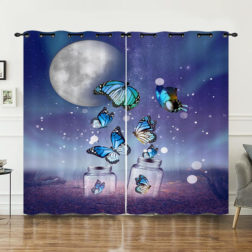 Curtain Butterfly Animal Flower Curtain Digital Printing Blackout Curtain No Punching