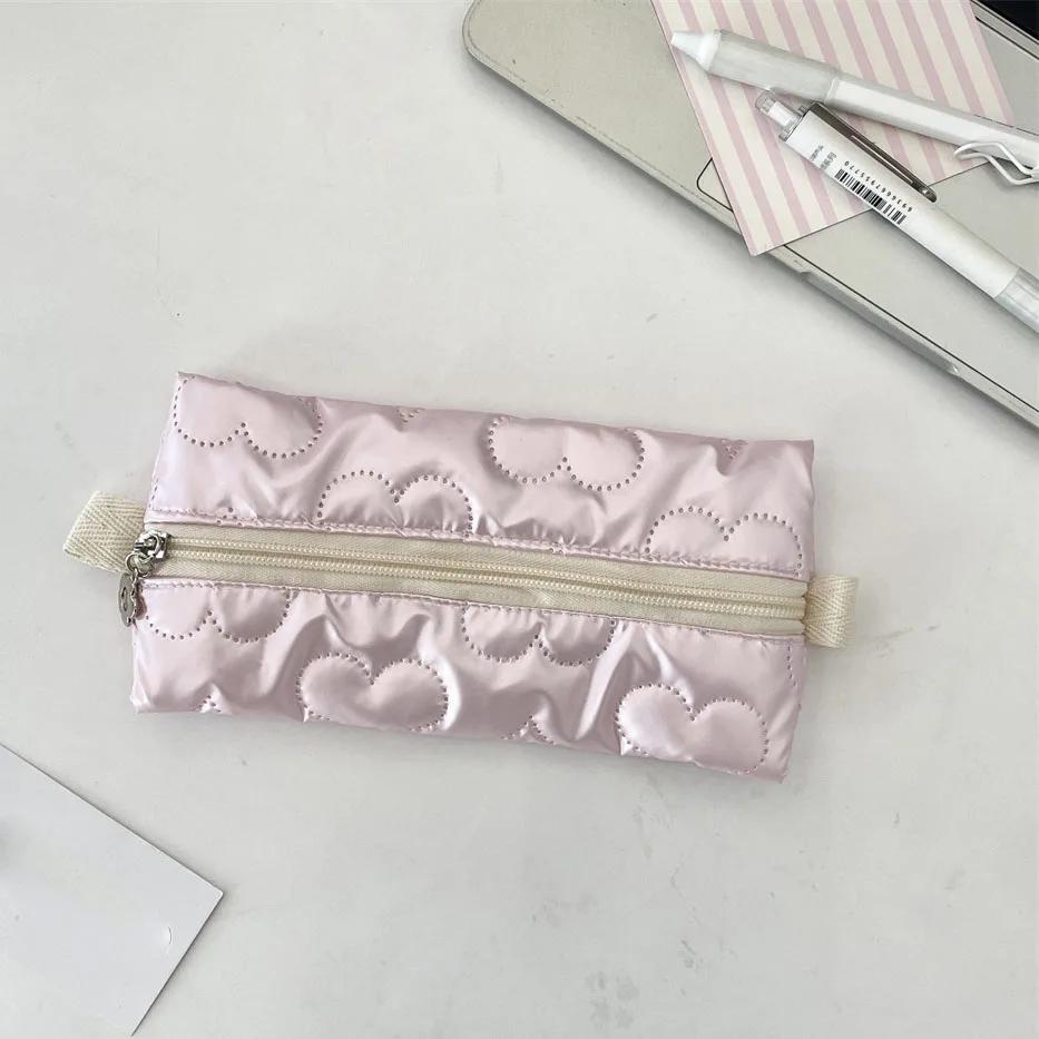 Women Makeup Brush Pouch Waterproof Student Pencil Case Pen Box Girls Cute Bow Stationery Organizer Girls Zipper Coin Purse